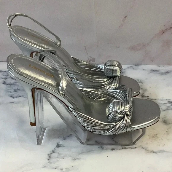 NWT Larroude Silver Slingback Heels with Peep-Toe Design Size 7.5 - Picture 5 of 6